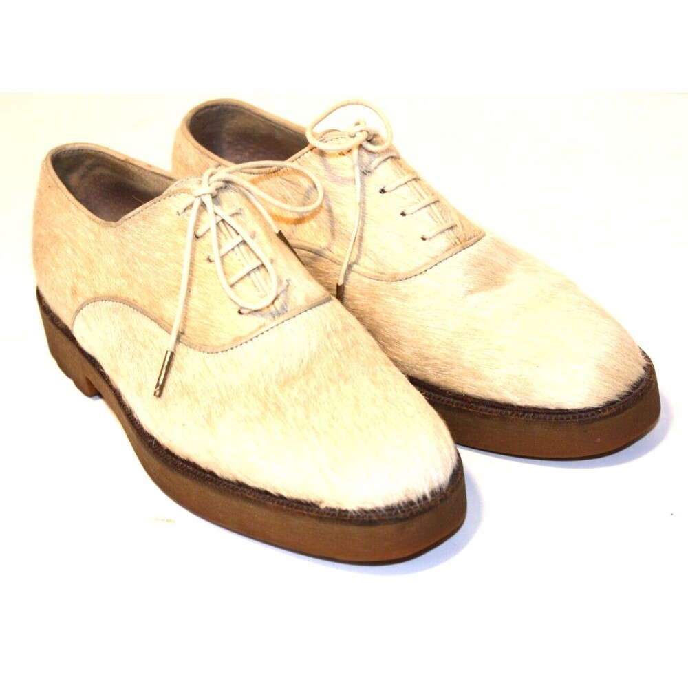Pons Quintana Horsehair Cowhide Leather Oxford Shoes Women's sz 6 Cream Ivory